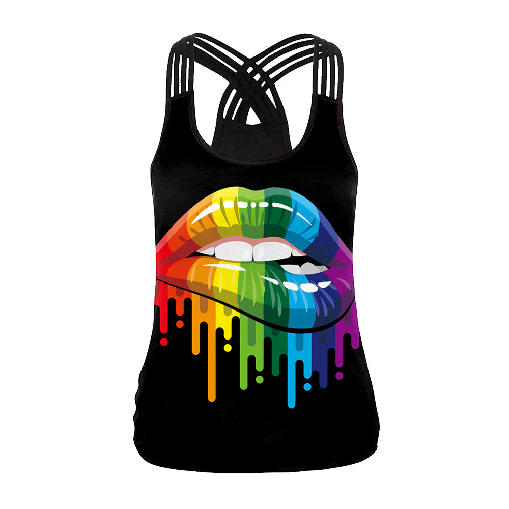 Women's Sexy Big Lips Gold Powder Digital Printed Camisole