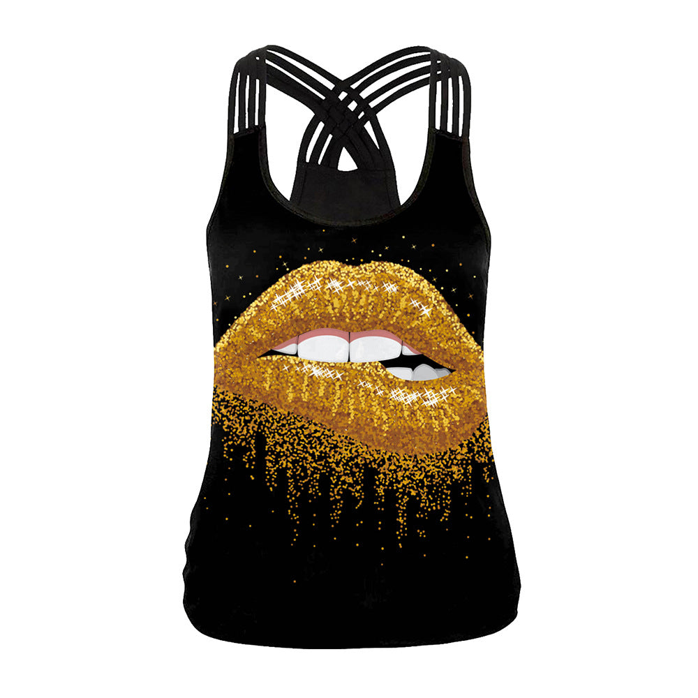 Women's Sexy Big Lips Gold Powder Digital Printed Camisole