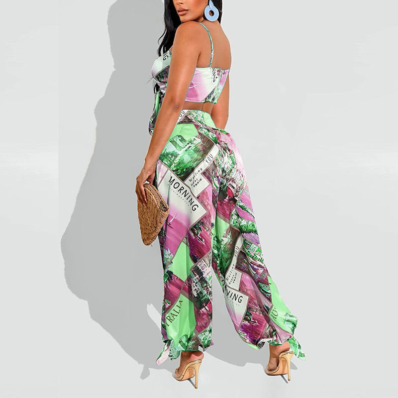 Women's Chest Wrap Harem Pants Suit