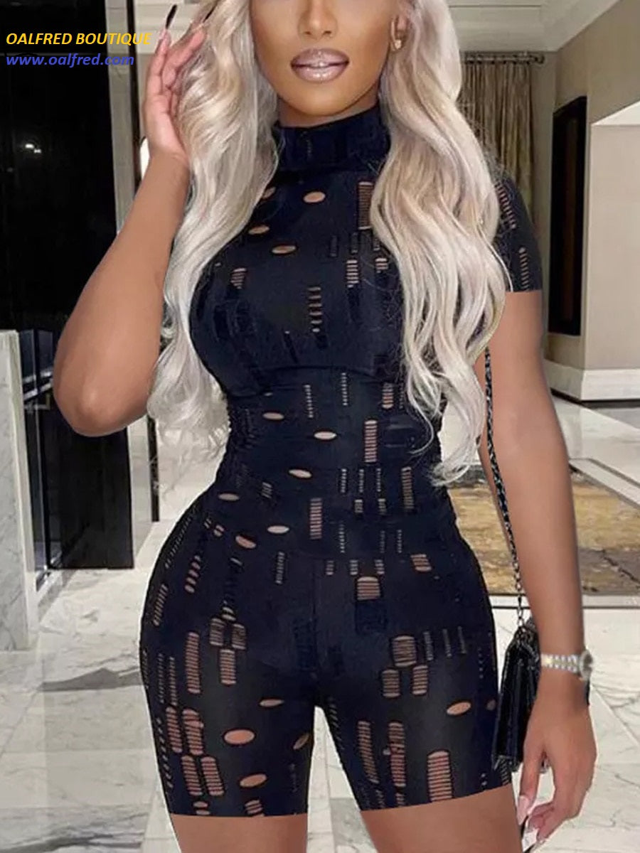 Cut Out Bodycon Jumpsuit Short Sleeve