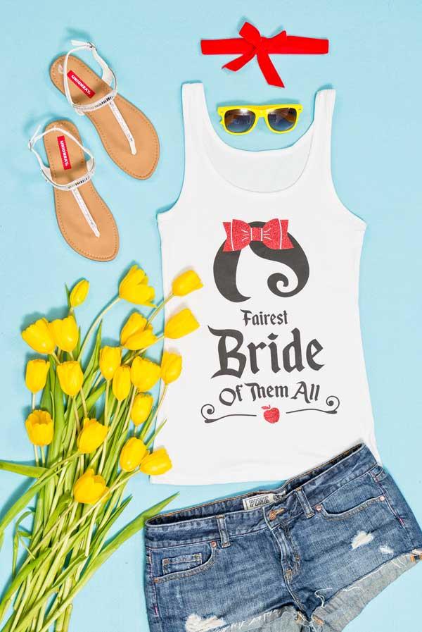 Whimsical Bachelorette Party Shirts | Snow Bride and the Seven Bridesmaids | Fitted Tanks