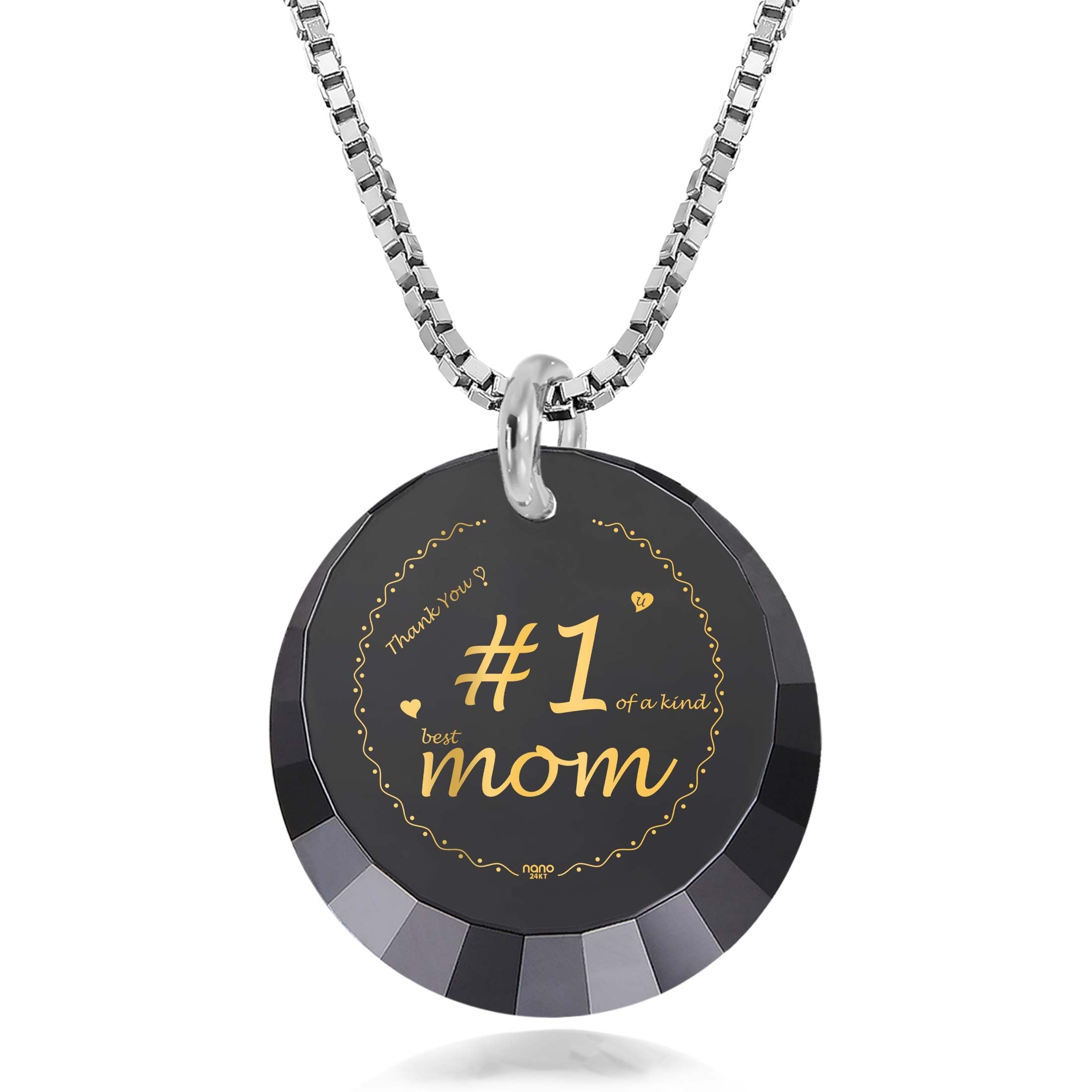 Number One Mom Silver Necklace 24k Gold Inscribed - Mother's Day Jewelry