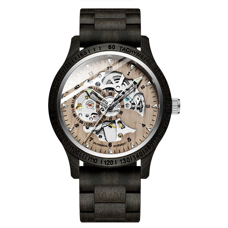 Men's Sandalwood Fully Automatic Hollow Mechanical Watch