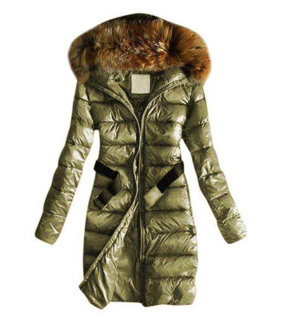 Long Quilted Jacket With Fur Collar And Raccoon Fur