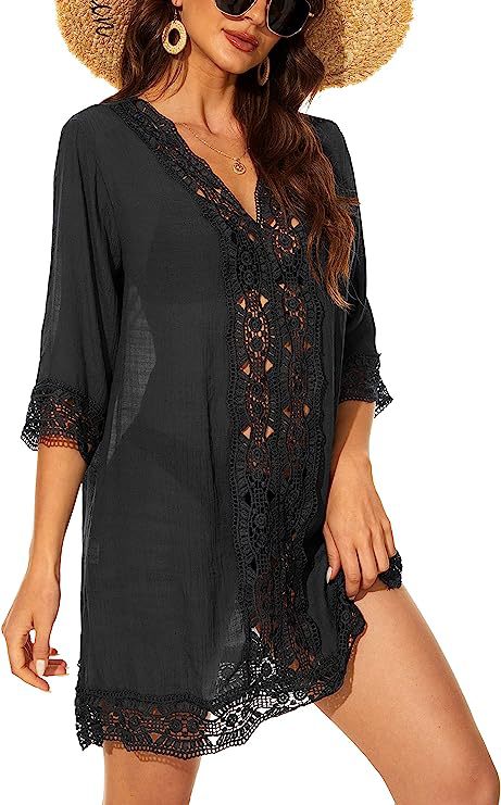 Summer Fashion Casual V-neck Lace Sun Protective Blouse Beach Dress