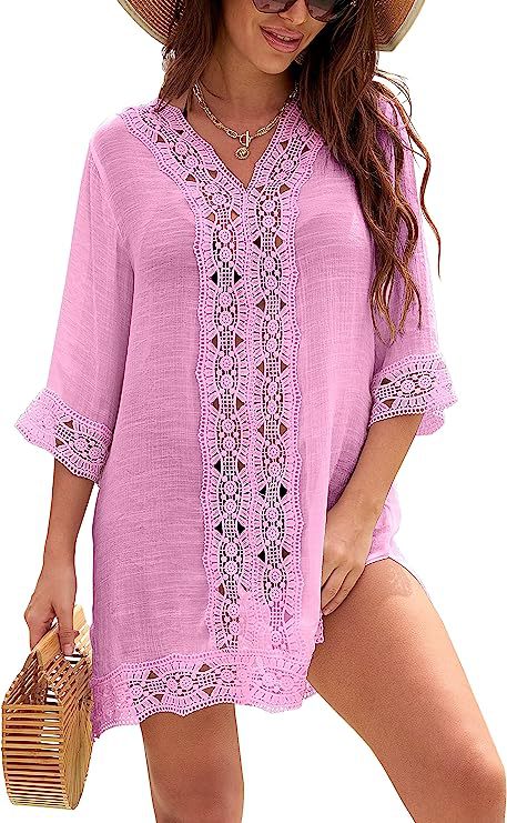 Summer Fashion Casual V-neck Lace Sun Protective Blouse Beach Dress