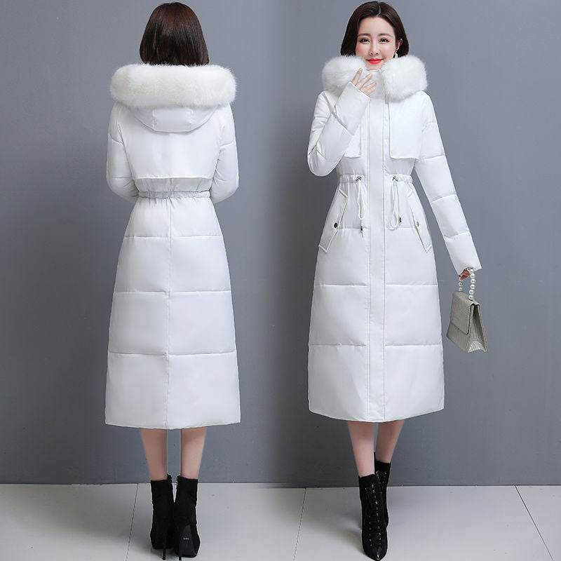 Waist-in-the-waist All-match Thickening Fashion Big Fur Collar Padded Jacket Women