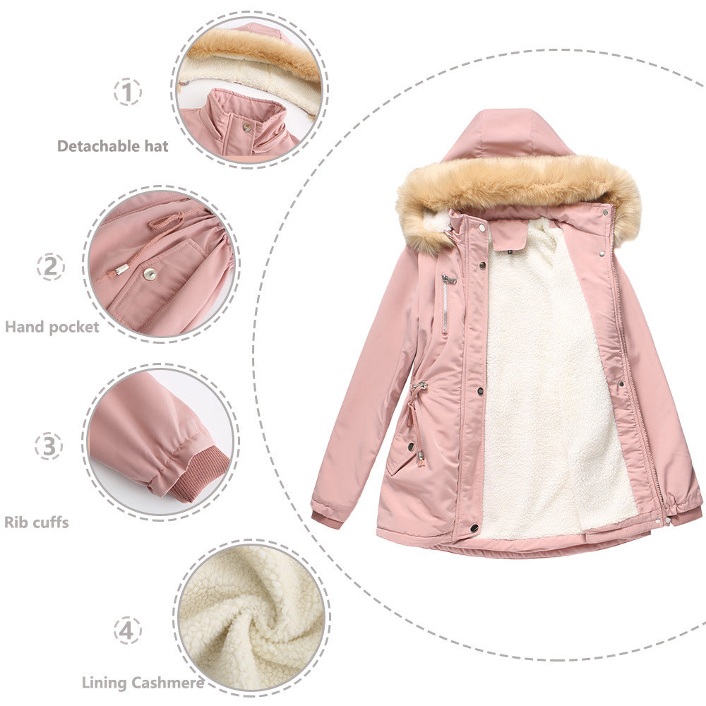 WInter Coat Detachable Hooded Feece Jacket Women