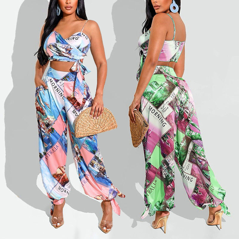 Women's Chest Wrap Harem Pants Suit