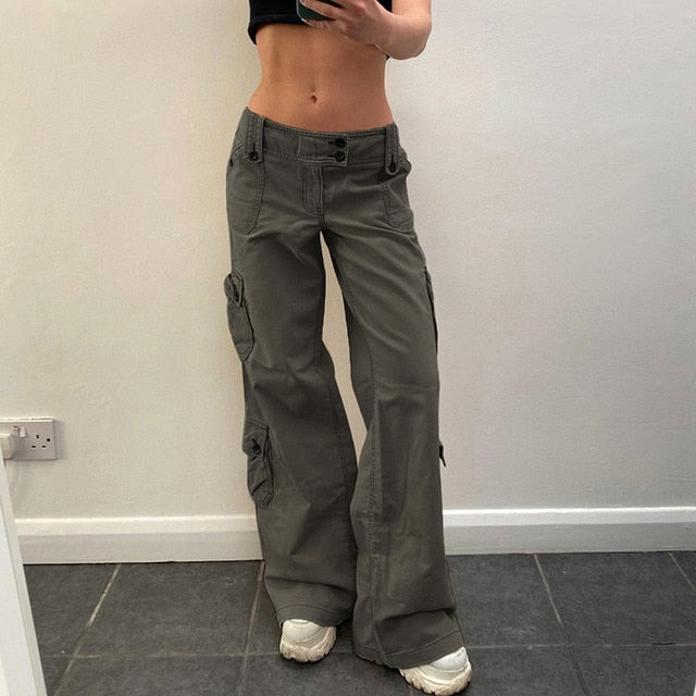 Button Low Waist Women's Denim Pants