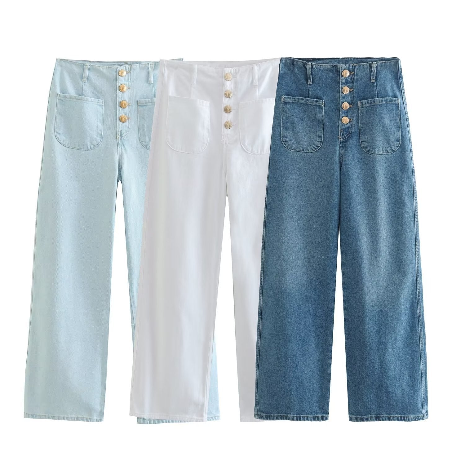 High-waisted Baggy Wide-leg Capri Jeans