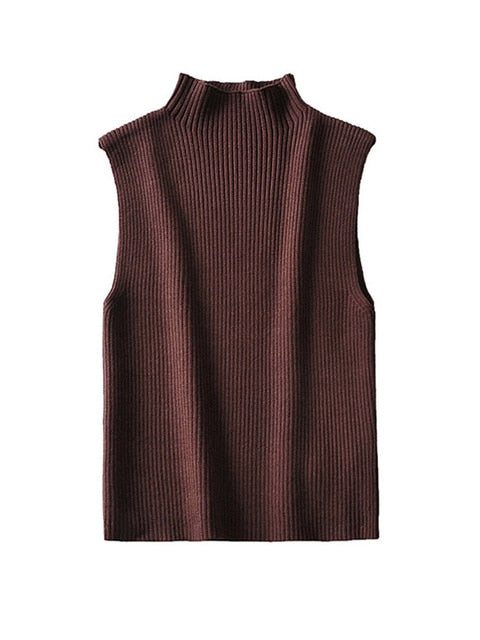 Ribbed Knit High Neck Sleeveless