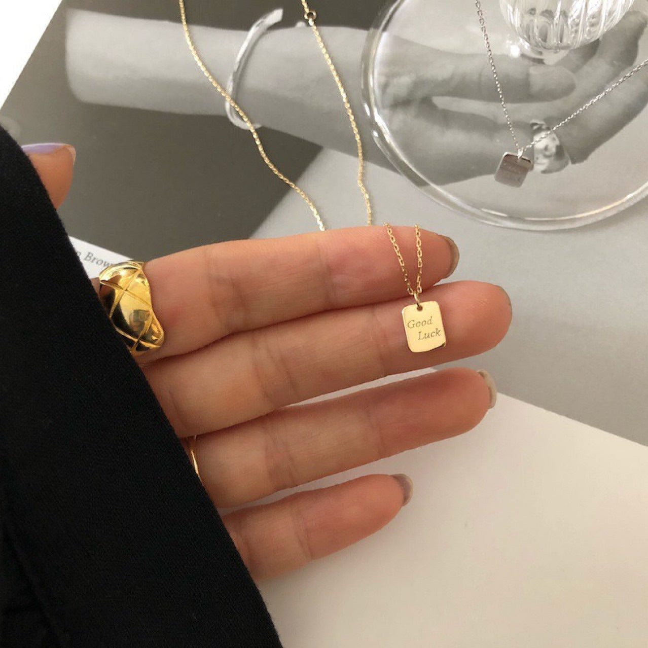 Women's Fashion Gold Square Pendant Necklace