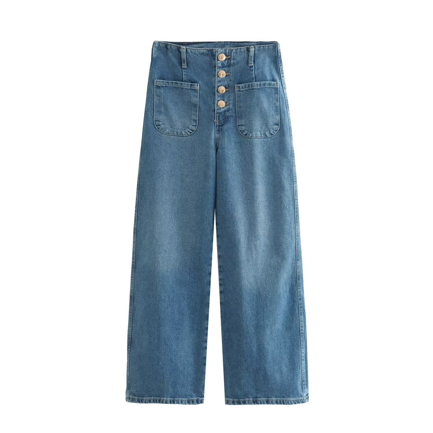 High-waisted Baggy Wide-leg Capri Jeans