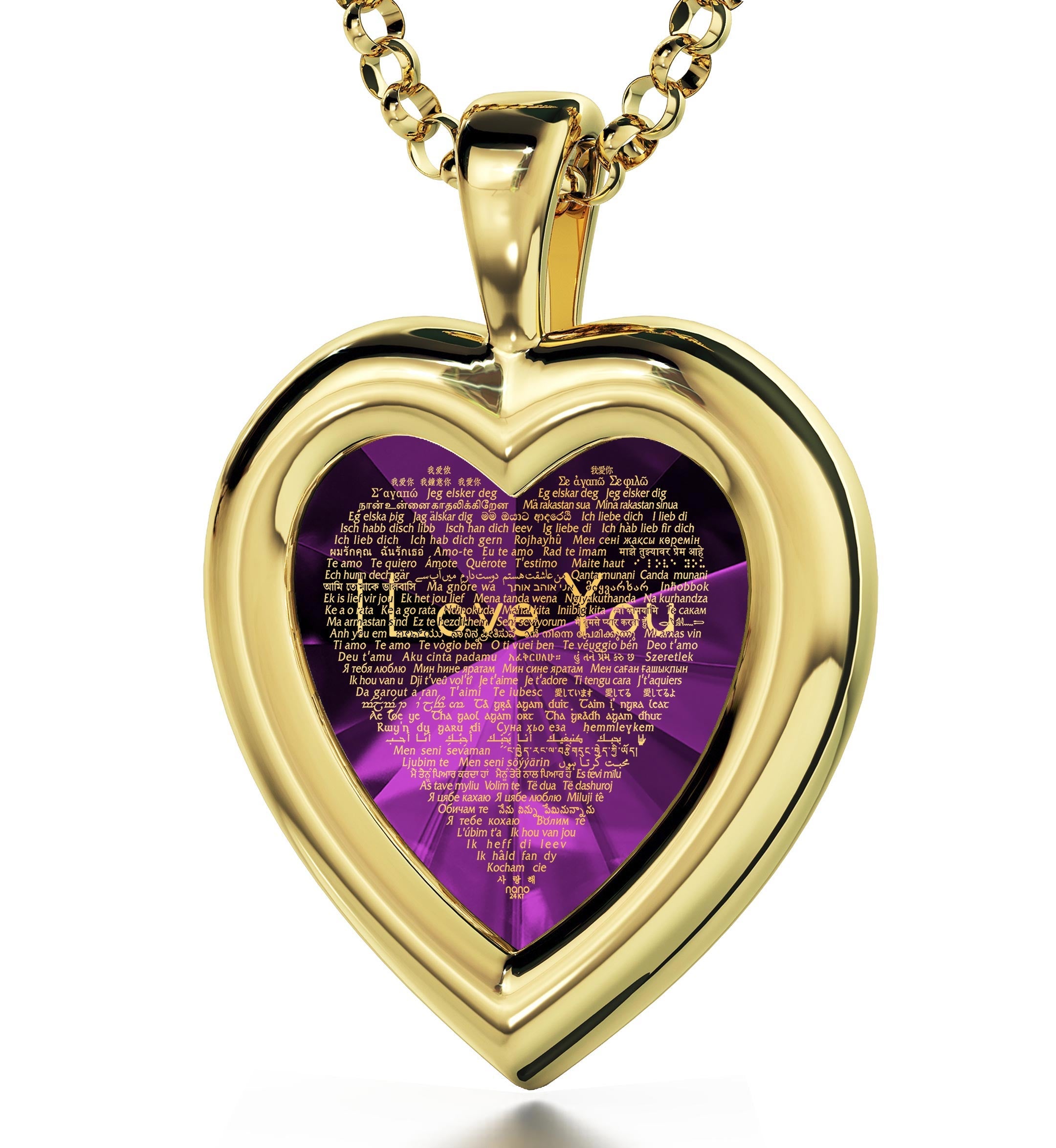 Gold Plated Silver Heart Jewelry Set I Love You Necklace in 120 Languages