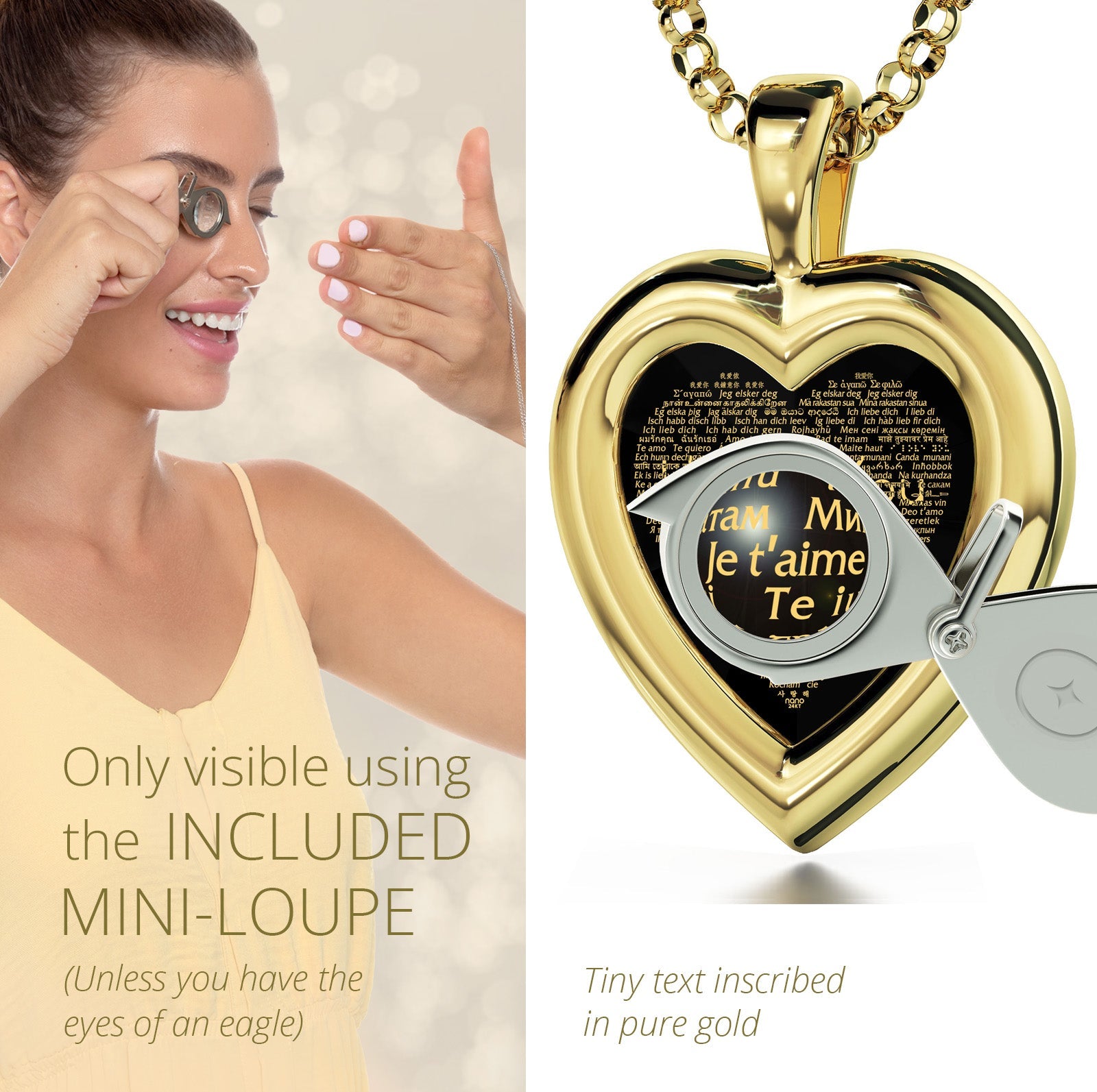 Gold Plated Silver Heart Jewelry Set I Love You Necklace in 120 Languages