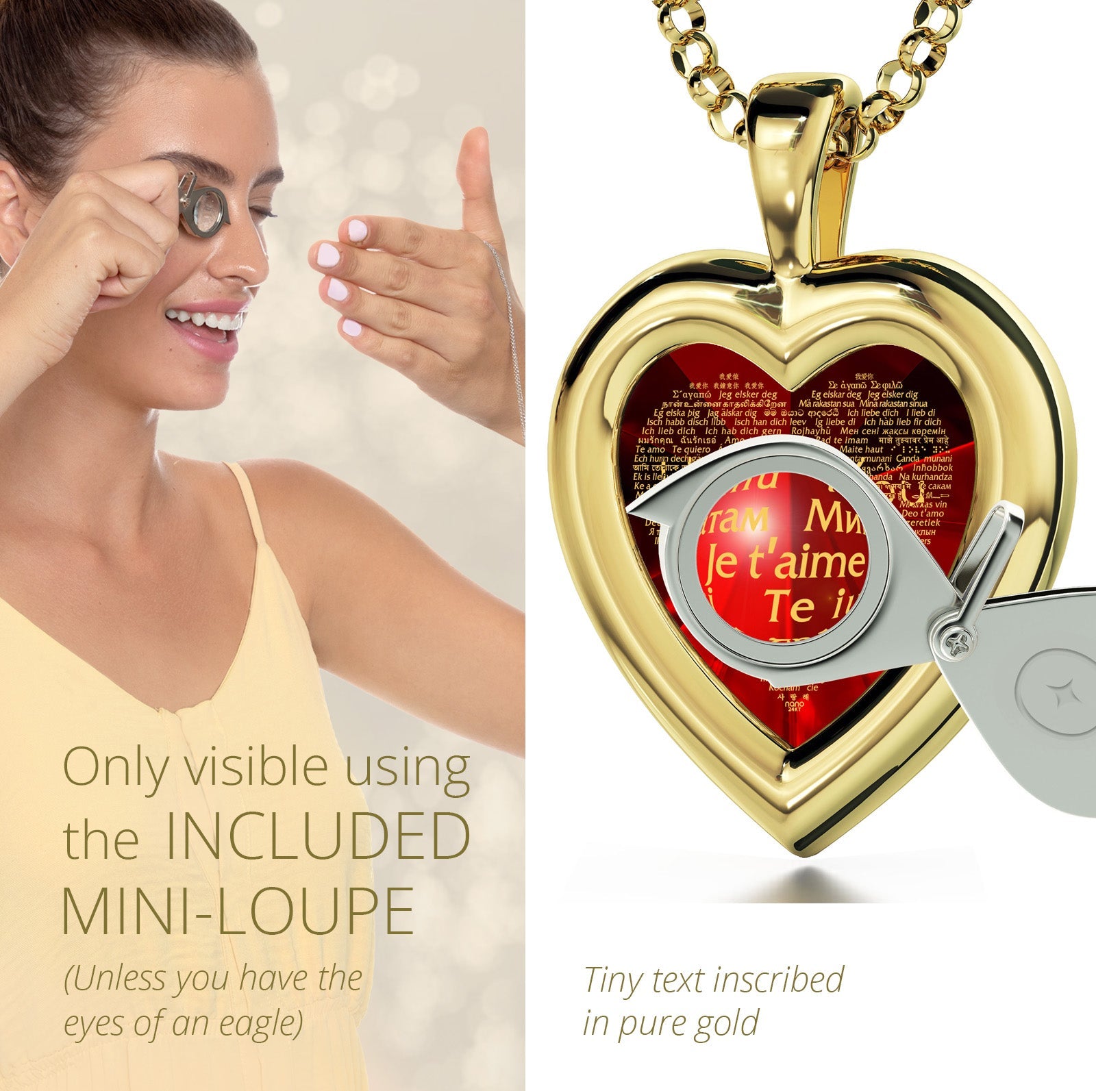 Gold Plated Silver Heart Jewelry Set I Love You Necklace in 120 Languages