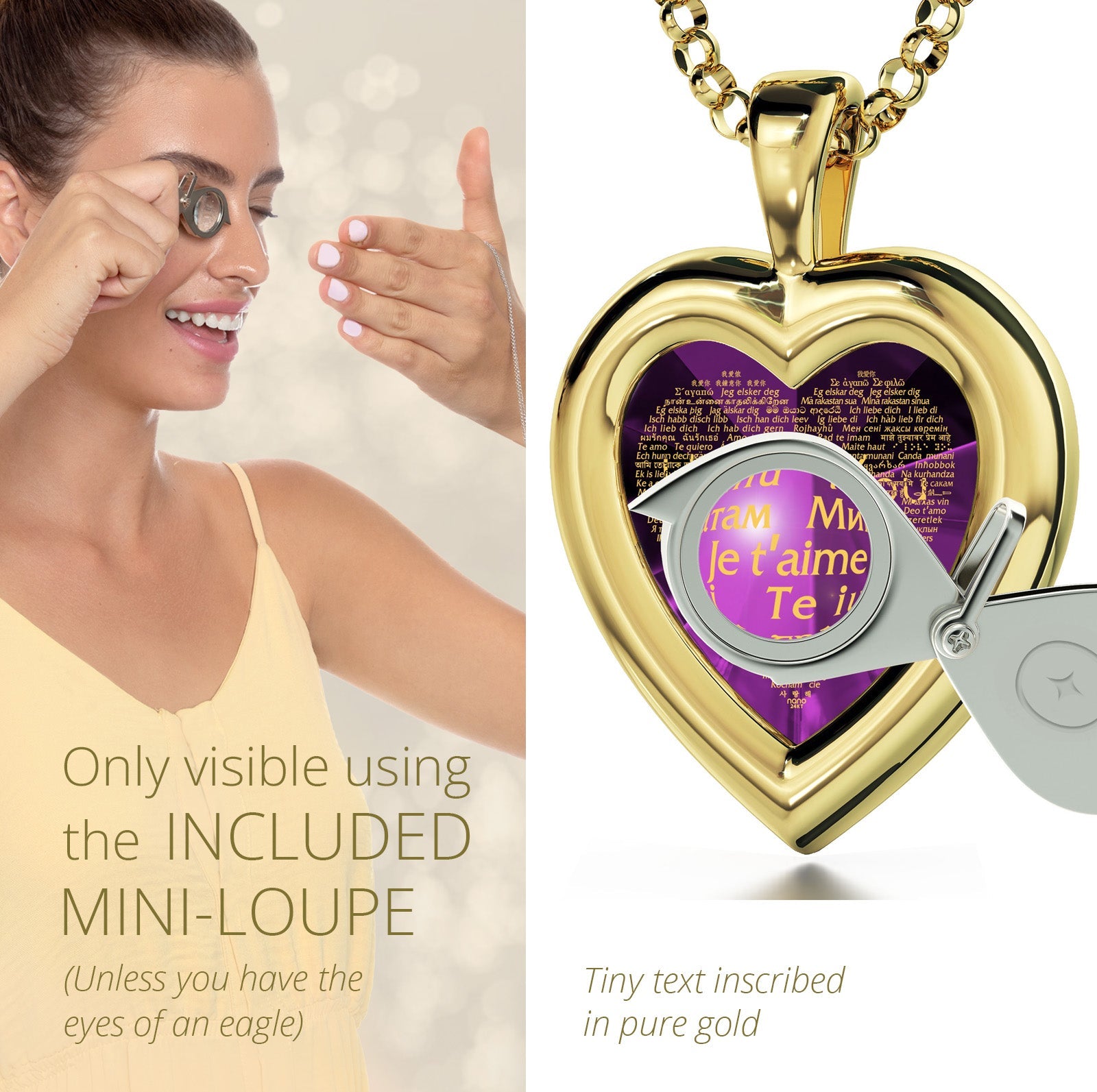 Gold Plated Silver Heart Jewelry Set I Love You Necklace in 120 Languages