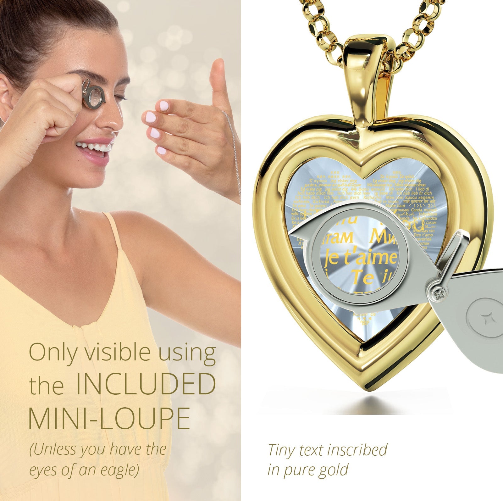 Gold Plated Silver Heart Jewelry Set I Love You Necklace in 120 Languages