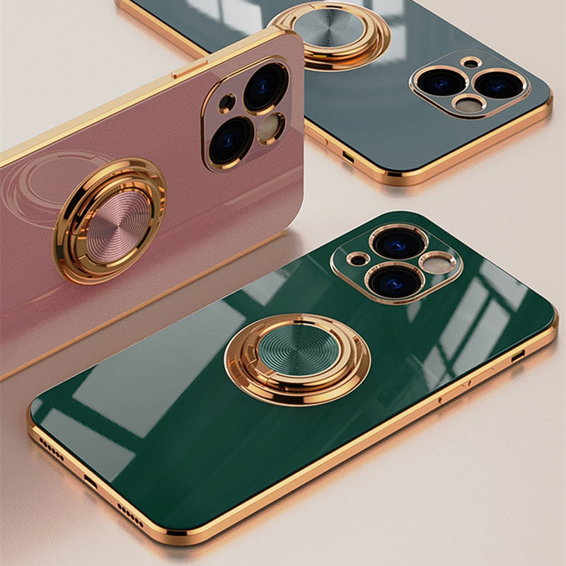 Luxury Plating Silicone Case with Metal Ring Holder