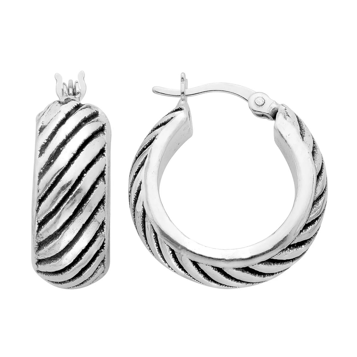 Sterling Silver Slashed Hoop Earrings