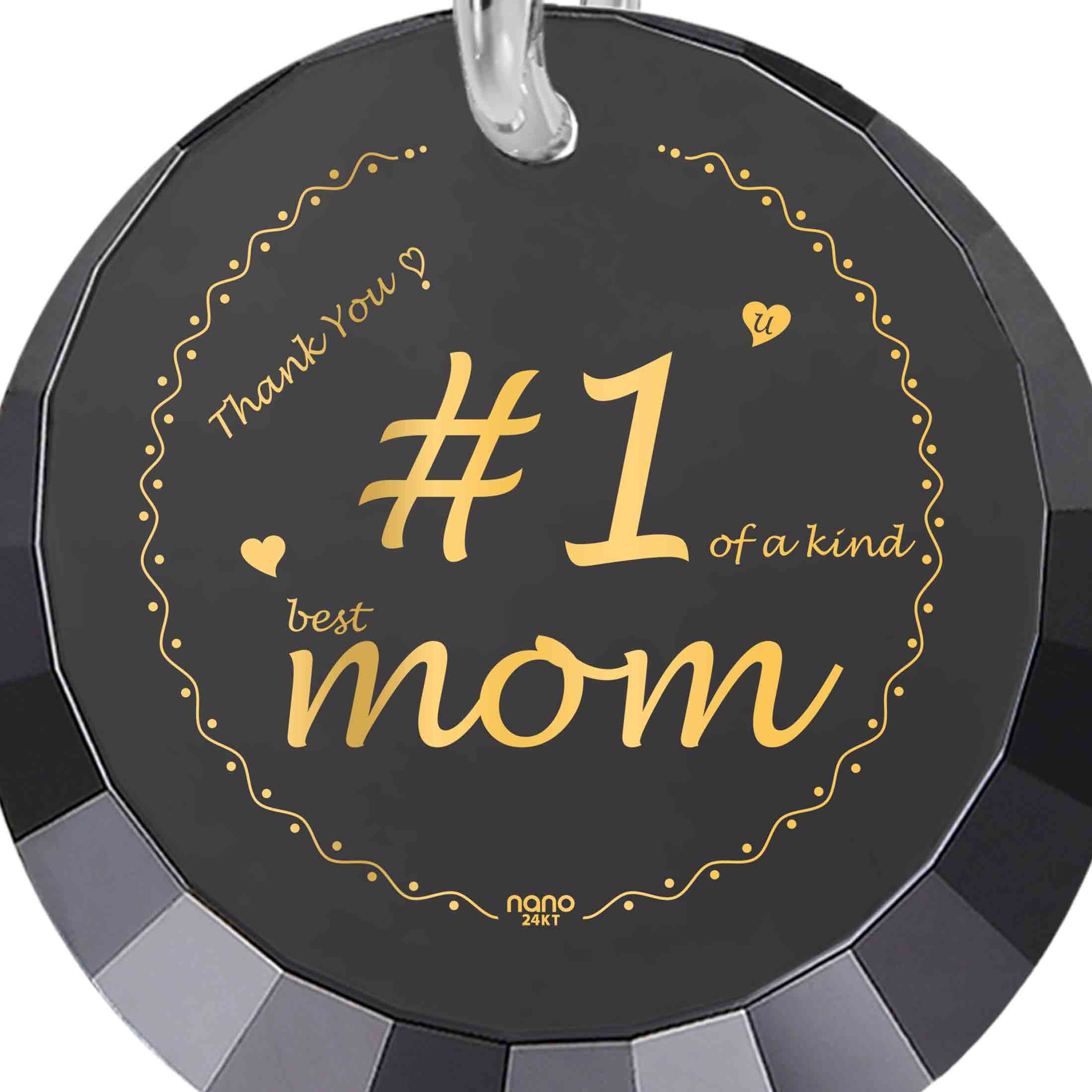 Number One Mom Silver Necklace 24k Gold Inscribed - Mother's Day Jewelry