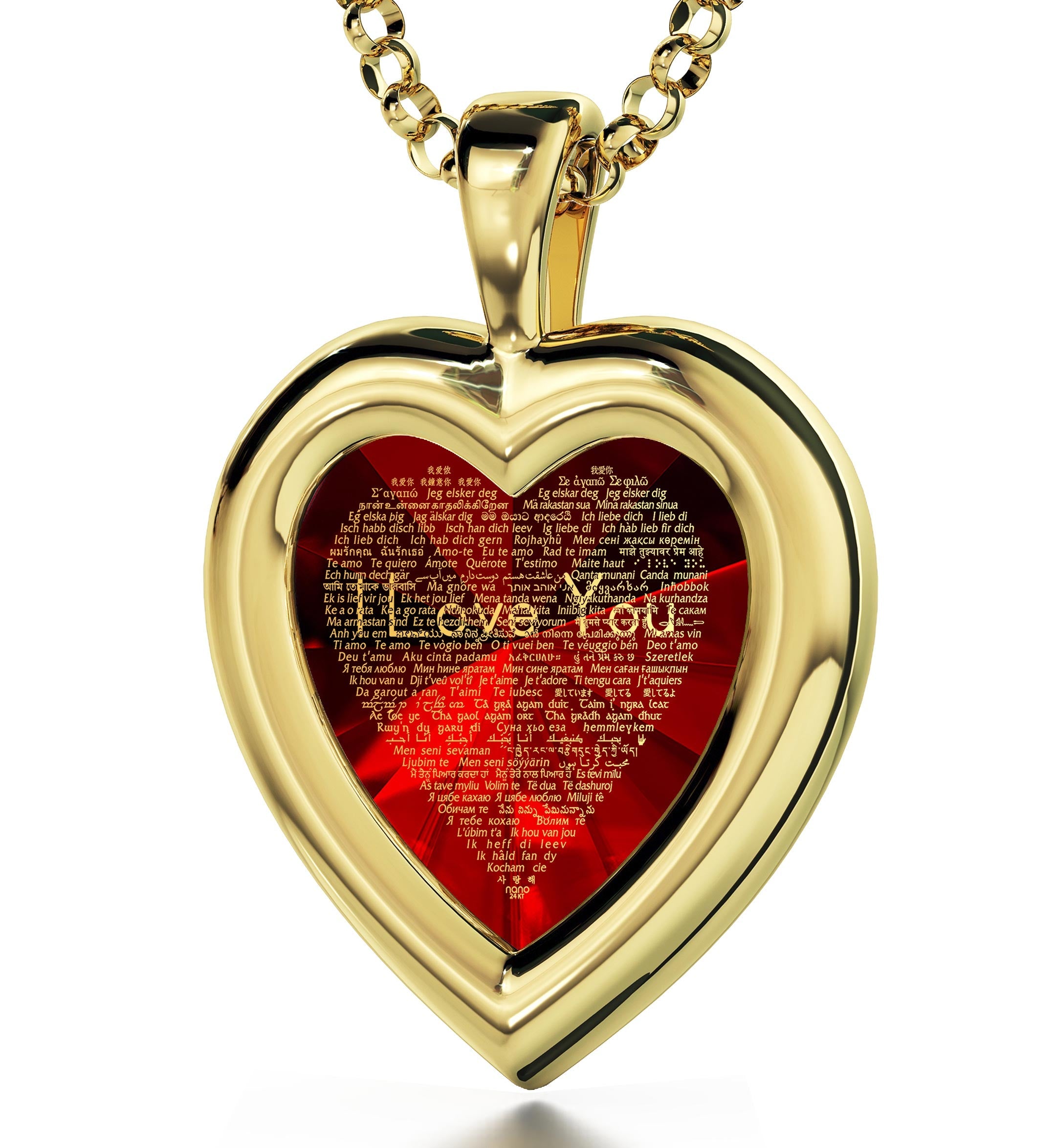 Gold Plated Silver Heart Jewelry Set I Love You Necklace in 120 Languages