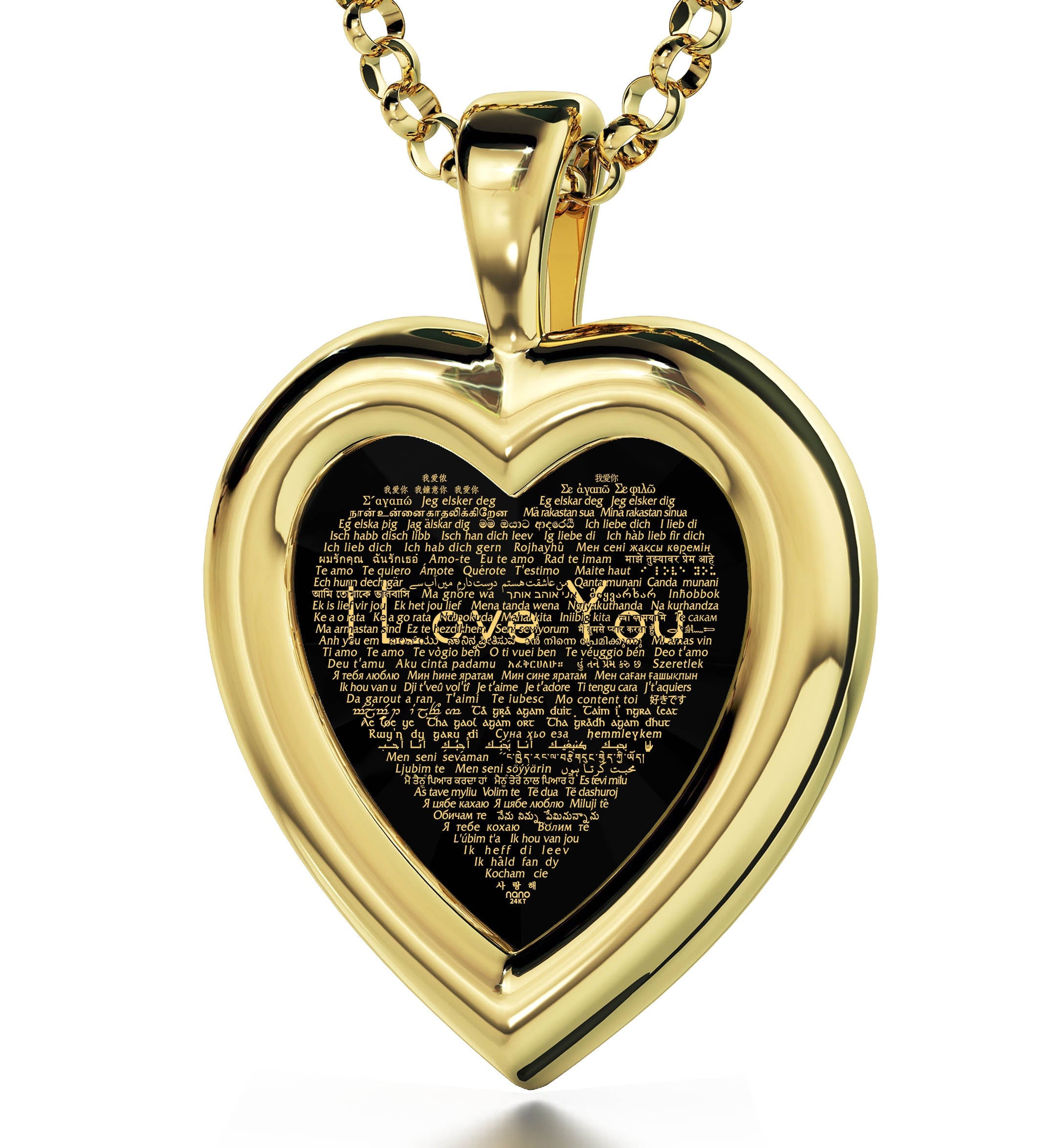 Gold Plated Silver Heart Jewelry Set I Love You Necklace in 120 Languages