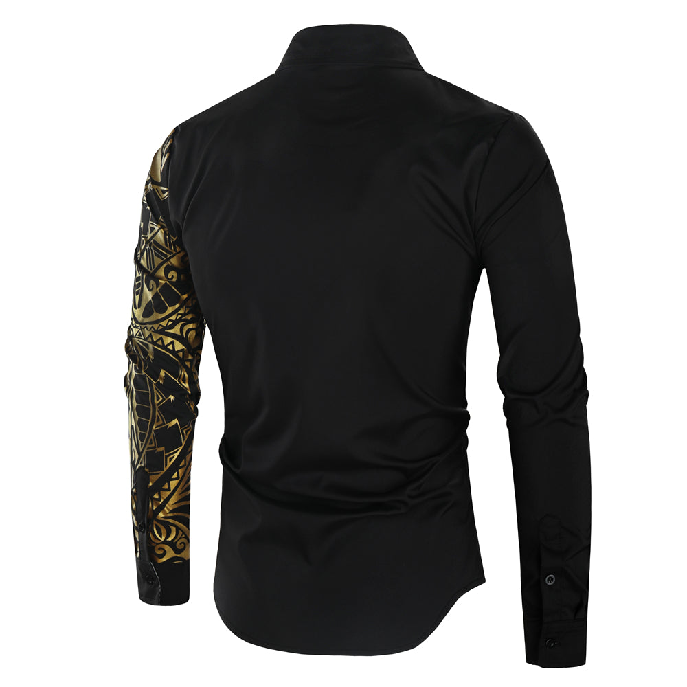 Luxury Gold Black Shirt Men New Slim Fit Long Sleeve